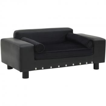 Black Plush and Faux Leather Dog Sofa 31.9x16.9x12.2