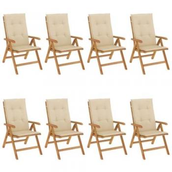 Reclining Teak Garden Chairs with Cushions - Set of 8