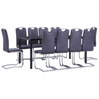 Conjunto de comedor 11 piezas de gamuza gris piel de ante artificial Día y Noche