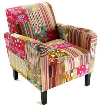 Versa Pink Patchwork Butaca Orejera para Salón, Dormitorio o Comedor. Sillón para Lectura de Diseño Vintage, con Apoyabrazos, Medidas