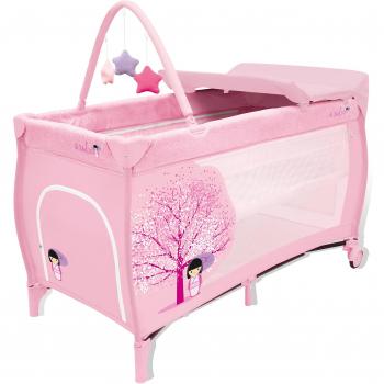 Asalvo Mix Plus - Cuna de viaje, diseño flor de cerezo, color rosa