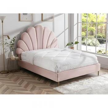 Cama coquillage 160 x 200 cm - Terciopelo Rosa + Colchón LIVAYA