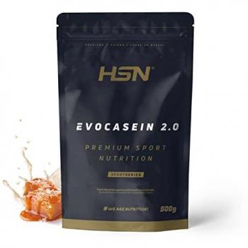 Caseína Micelar HSN Evocasein 2.0 Sabor Caramelo Salado 500 g | Proteína de Digestión Lenta, No-GMO, Vegetariana y Sin Gluten | 17 Tomas por Envase