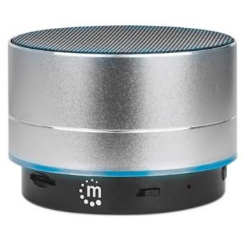 Altavoz Bluetooth LED Metálico Manhattan - Inalámbrico, Resistente al Agua, Conector Aux 3.5mm, Lector de Tarjetas microSD, Puerto USB-A, Batería Recargable (5h