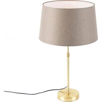 Lámpara de mesa oro/latón con pantalla de lino gris topo 35 cm, estilo rústico, E27, adecuada para LED