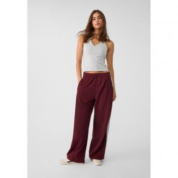 Burgundy Plush Trousers with Side Stripe - Size S