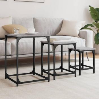 Mesas de centro apilables 3 piezas madera de ingeniería en colores Negro, Roble Sonoma y Roble ahumado, ideal para salón o comedor como mesas auxiliares o mesas de café