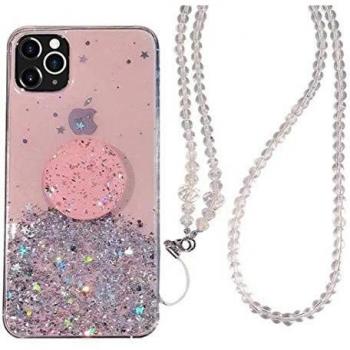 Kesv Funda Bling Glitter con Cordón para iPhone XR Brillante Transparente Carcasa de movil con Cuerda para Colgar en Silicona TPU