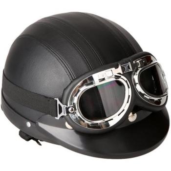 KKmoon Casco Abierto Protección para Motocicleta Scooter Bicicleta 54-60cm Ajustable con Visera UV Gafas Bufanda