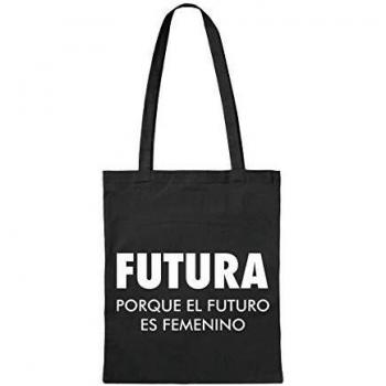 Miss MIserable Bolsa de Tela Futura Porque el Futuro es Femenino – Tote Bag - algodón orgánico - Bandolera Mujer - Bolsas de Tela para Compra - Bolsas Regalo – Regalos Originales para Mujer, Negro