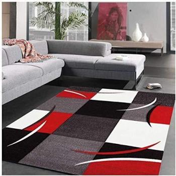 Alfombra Moderna Rectangular 200x290 cm Roja con Estampado Geométrico Virgulada