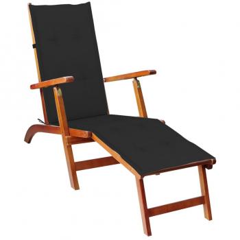Solid Acacia Wood Outdoor Reclining Chair with Footrest and Cushion