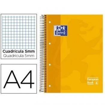 Oxford - Bloc espiral tapa extradura microperforado din a4 80 hojas cuadros 5mm -color amarillo