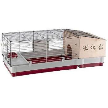 Ferplast Jaula para Conejos y Conejillos de Indias KROLIK 140 Plus, para pequeños Animales, Conejera, Casita de Madera Separable, Accesorios incluidos, 142 x 60 x h 50 cm Burdeos