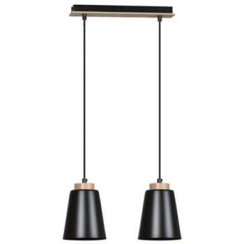 Lámpara de Suspensión Bolero EPIKASA, Acero Negro con recubrimiento de polvo y Madera, 40x100x14 cm