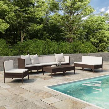 9-Piece Brown Poly Rattan Garden Lounge Set with Cushions
