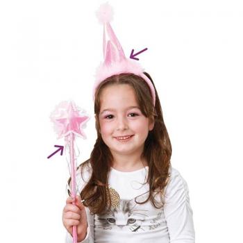 Kit de Hada Rosa Infantil: Sombrero y Varita