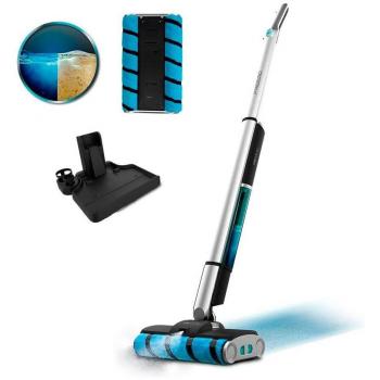 Cecotec FreeGo Wash Twice Spray Fregona Eléctrica y Aspiradora 2 en 1, 60W, Capacidad de 450 ml, Función Pulverización, Color Negro/Azul/Gris