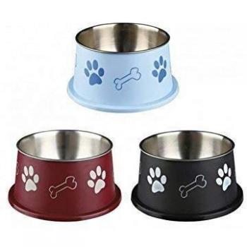 TRIXIE Comedero Spaniel, Acero Inoxidable/Plástico, 0.9 l, ø15 cm, Variado, Perro