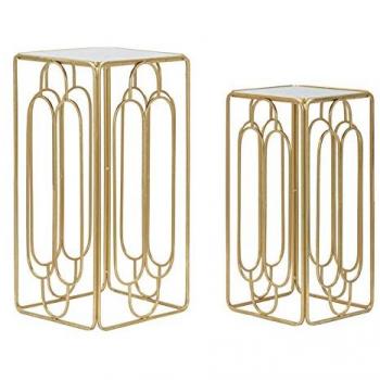 Juego de 2 mesas cuadradas en metal dorado cm 34x34x70-29x29x60
