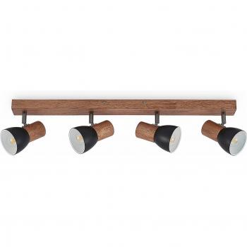 Lindby Tonja Foco de Techo Moderno con Madera y 4 Luces E14 en Negro para Salón y Comedor