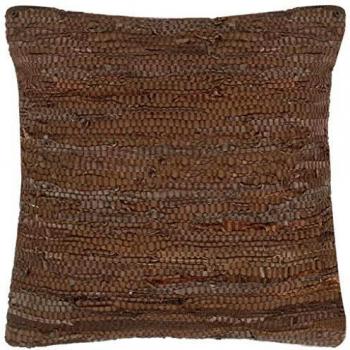 vidaXL Cojín Decoración Cama Sofá Salón Silla Sillón Diseño Original Estilo Chindi Retro Vintage Funda Extraíble Cuero + Reverso Algodón Marrón Oscuro