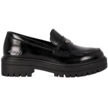 Mocasines de mujer con plataforma dentada y puntera redonda, piel vegana, color negro, modelo VAGABUND 04, talla 38
