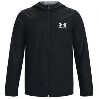 Under Armour UA Sportstyle Windbreaker - Chubasquero ligero cortavientos para niño, color negro/negro/gris, talla 10