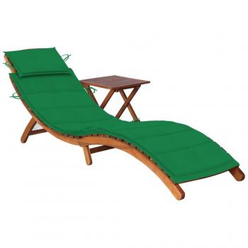 Acacia Wood Garden Sun Lounger with Cushion and Table