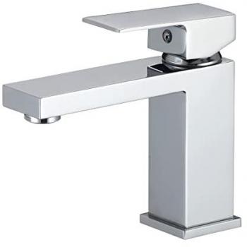 Grifo de lavabo monomando cuadrado cromado serie Segura - Ahorro de agua, instalación fácil y rápida, latón e inoxidable