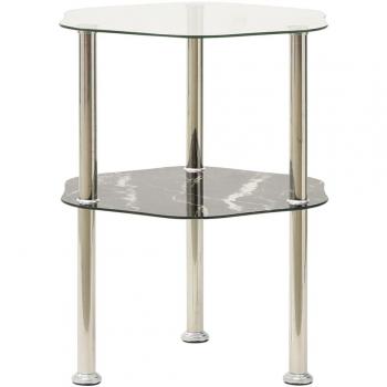vidaXL 2-Tier Side Table Transparent & Black 38x38x50cm Tempered Glass