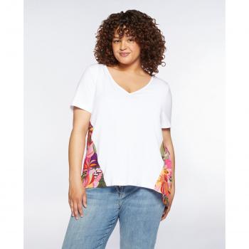 Camiseta de mujer Fiorella Rubino con aplicaciones florales y cuello de pico
