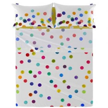 Sábana Multicolor Confetti 100% Algodón 180x270 cm (Cama 105) - Calidad 150 TC, Fabricada en España