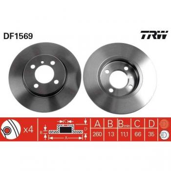 Disco de freno TRW DF1569 frente, completo, 1 pieza