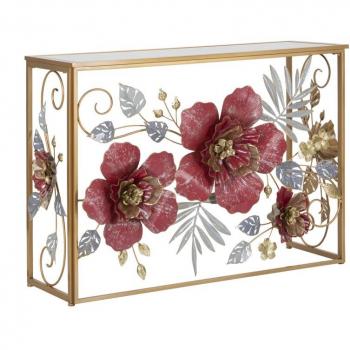 Consola multicolor de metal y espejo 108x36,8x80 cm Lovi