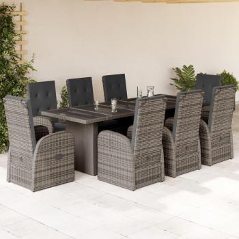 9-Piece Gray Poly Rattan Patio Dining Set with Cushions