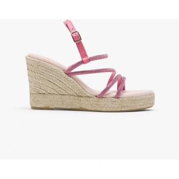Sandalias de cuña de mujer en fucsia con tiras brillantes