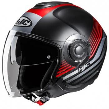 Casco HJC I40n Dova - Estilo Urbano con Seguridad y Comodidad, Casco Jet - Negro Rojo Plata (L)