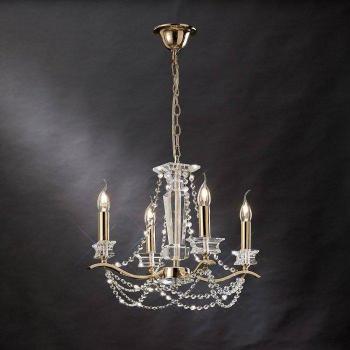 Colgante Nydia de 4 luces E14 en oro y cristal