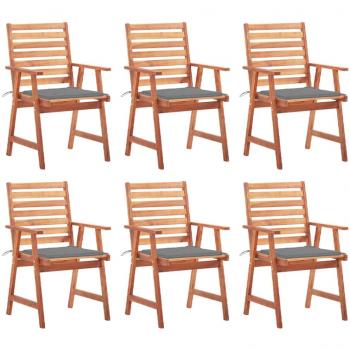 Outdoor Dining Chairs Set of 6 with Cushions Solid Acacia Wood