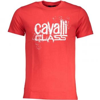 Cavalli Class Red Logo Tee - Men's Cotton T-Shirt, Crew Neck, Size L