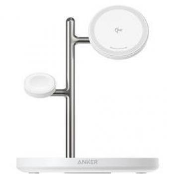 Soporte de carga magnético MagGo 15W 3-en-1 Blanco con cargador USB-C y cable Type-C