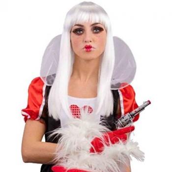 Carnival T. Peluca larga lisa blanca flequillo.