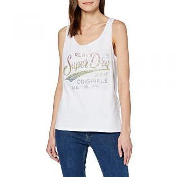 Superdry Ro Glitter Emboss Classic Vest Camiseta sin Mangas, Blanco