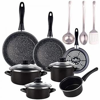 Batería de Cocina Magefesa Kenia 7 Piezas + Set de 3 Sartenes Antiadherentes + Set de 3 Utensilios + Batería de Cocina Completa 10 Piezas Acero