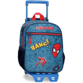 Mochila guardería Spiderman Denim con carro 28cm con bolsillo frontal