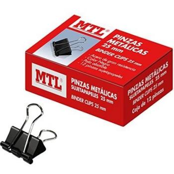 MTL 79161 - Pack de 12 pinzas metal, 25 mm, color negro