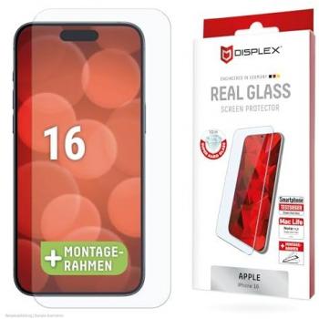 Protector de Pantalla de Cristal Templado DISPLEX Real Glass para iPhone 16, Resistente a Arañazos y Golpes, Transparente