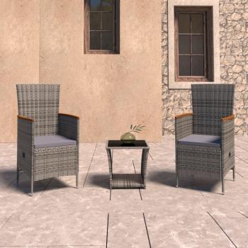 3 Piece Grey Poly Rattan Garden Lounge Set with Cushions