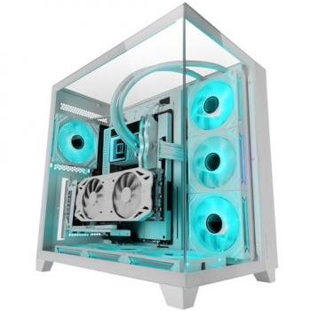 Caja Gaming ATX Mars Gaming MC-3C, Vista Panorámica 3D con Triple Cristal Templado, Doble Cámara Lateral, Soporte Refrigeración Líquida, Semitorre con Gestión de Cableado, Negro